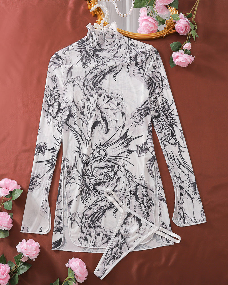 Tie-Dye Mesh High Side Slit Dress Avidlove-Dresses - Tophatter Daily Deals