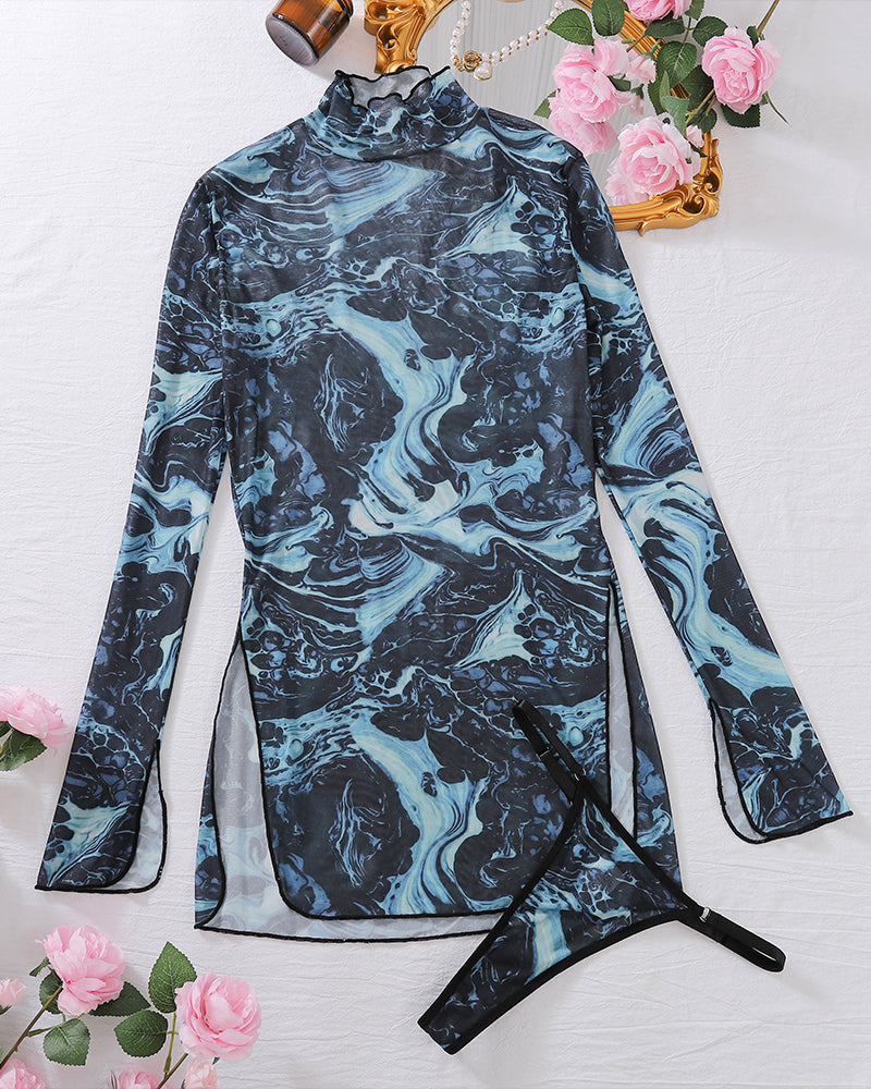 Tie-Dye Mesh High Side Slit Dress Avidlove-Dresses - Tophatter Daily Deals