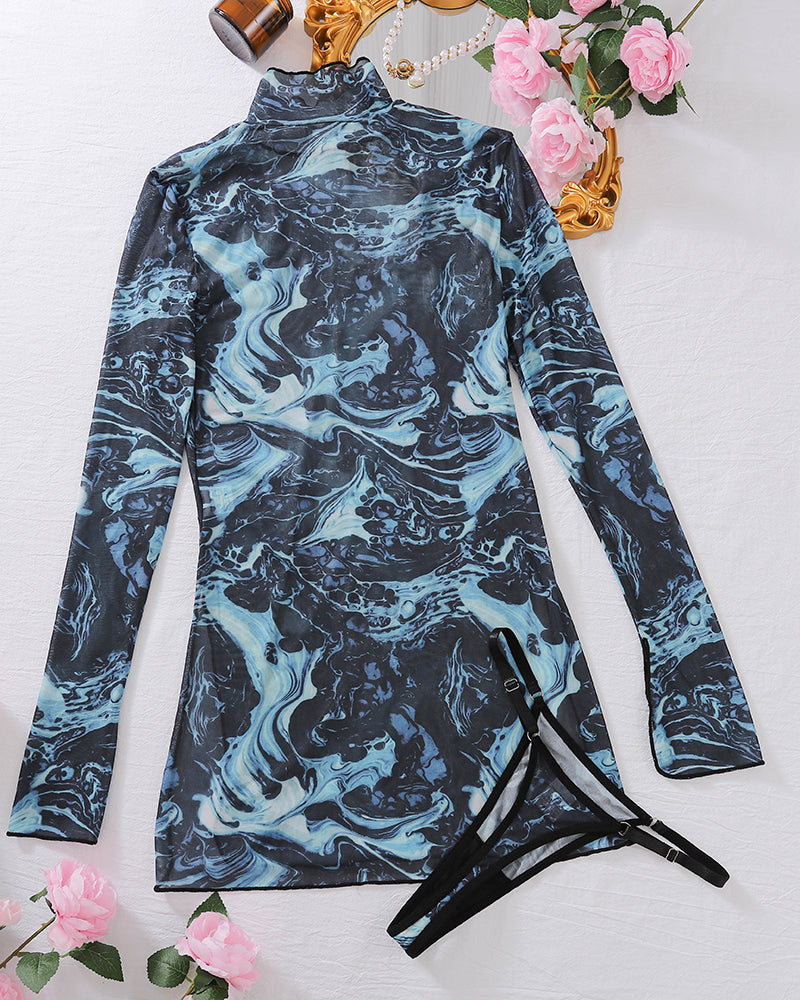 Tie-Dye Mesh High Side Slit Dress Avidlove-Dresses - Tophatter Daily Deals