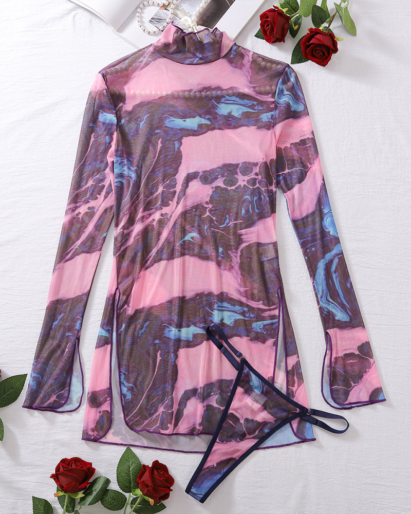 Tie-Dye Mesh High Side Slit Dress Avidlove-Dresses - Tophatter Daily Deals