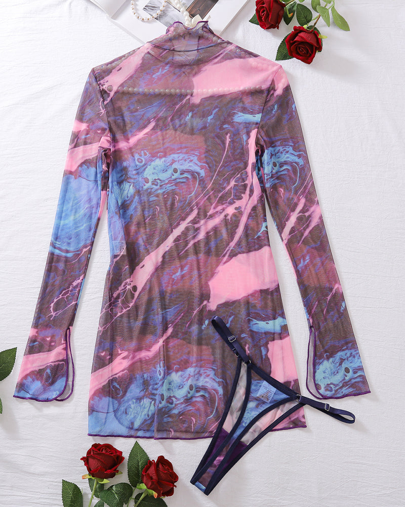 Tie-Dye Mesh High Side Slit Dress Avidlove-Dresses - Tophatter Daily Deals