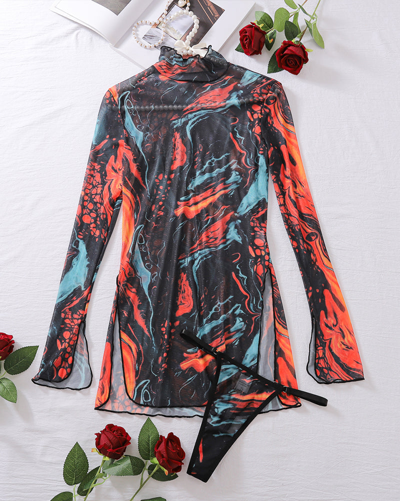 Tie-Dye Mesh High Side Slit Dress Avidlove-Dresses - Tophatter Daily Deals