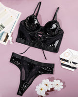 PU Mesh Splicing Bra Set Black Avidlove-Corset - Tophatter Daily Deals