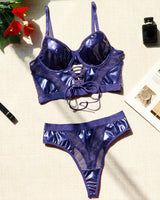 PU Mesh Splicing Bra Set Purple Avidlove-Corset - Tophatter Daily Deals