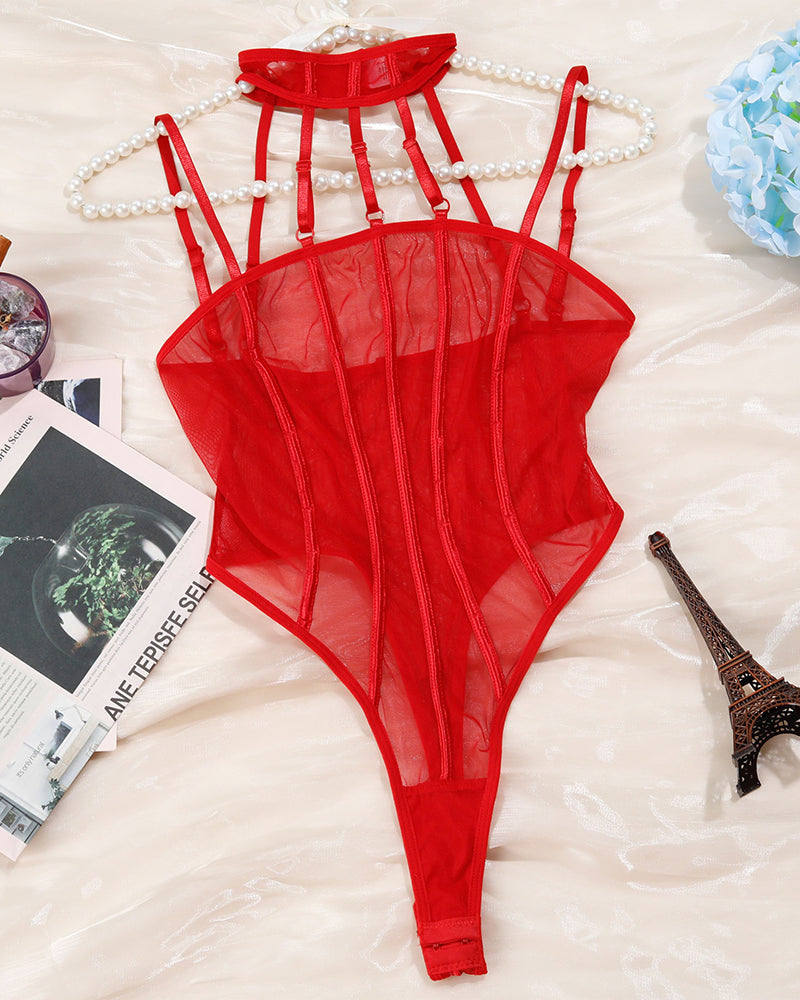 ⚡Flash Sale-See-Through Patchwork Bodysuit Red Avidlove-Bodysuits - Tophatter Daily Deals