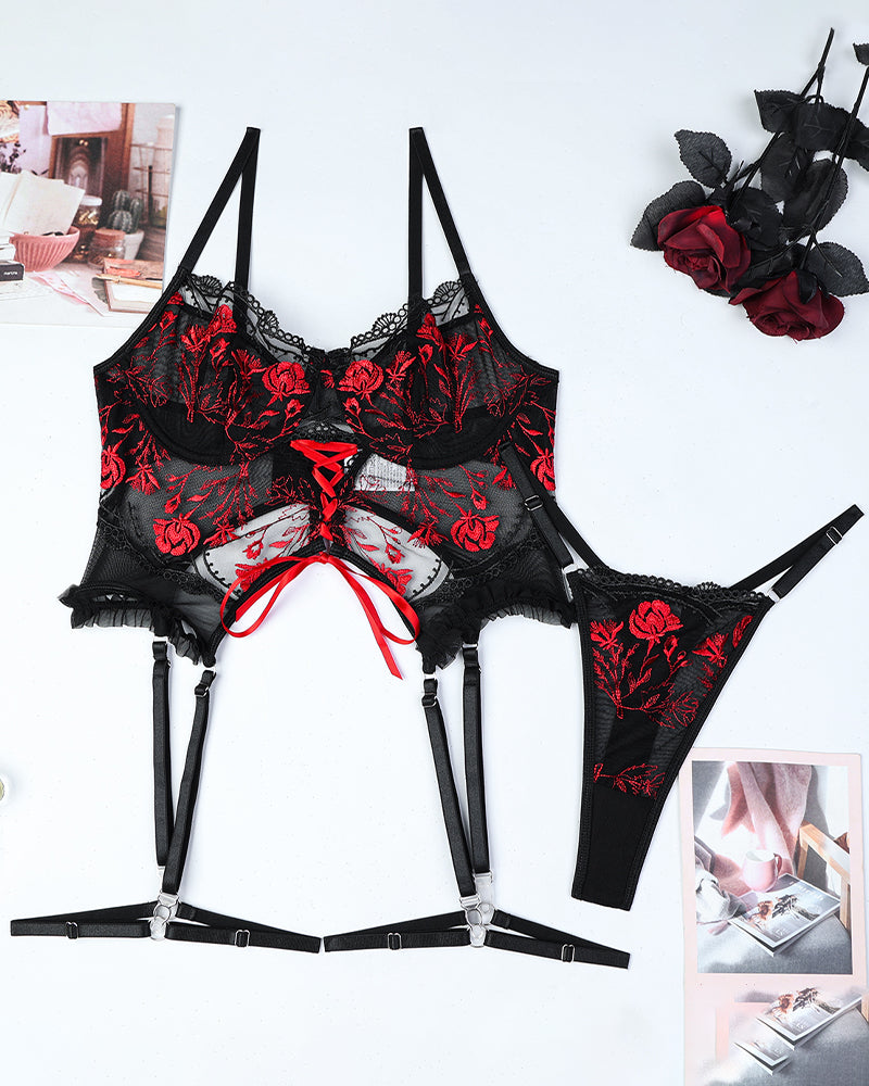 Flower Embroidered Cross-Strap Set Avidlove-Corset - Tophatter Daily Deals