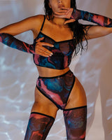 Watercolor Mesh Lingerie Set with Gloves and Hold-Ups Avidlove-Bra Sets - Tophatter Daily Deals