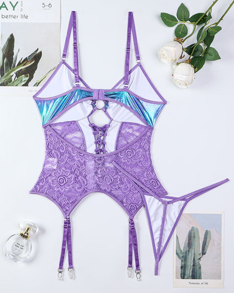 Flash Gradient Laser Cross Tie Waist Lingerie Sets Avidlove-Corset - Tophatter Daily Deals