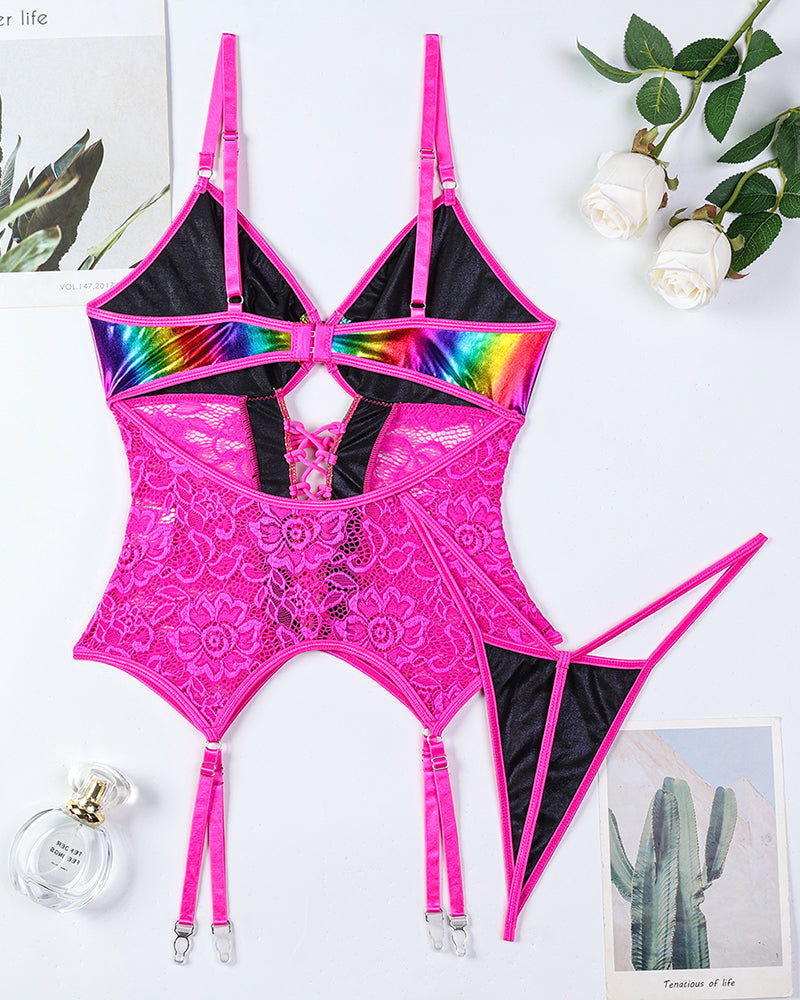 Flash Gradient Laser Cross Tie Waist Lingerie Sets Avidlove-Corset - Tophatter Daily Deals