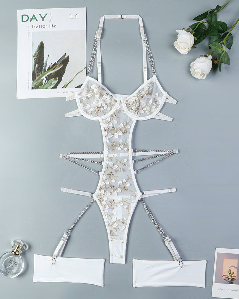 Lace Embroidered Chain Bodysuits White Avidlove-Bodysuits - Tophatter Daily Deals