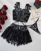 Lace-up Top Skirts Lingerie Set Black Avidlove-Skirt Set - Tophatter Daily Deals