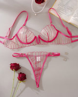 Push Up Embroidered Thin Bra Panty Set Rose Red Avidlove-Bra Sets - Tophatter Daily Deals