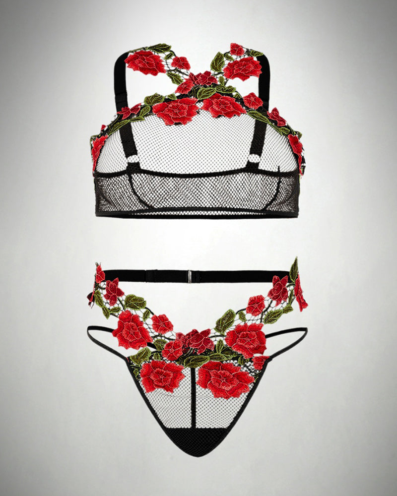 Plus Size Fishnet Embroidery Lingerie Set Avidlove-Plus Size-Bra Sets - Tophatter Daily Deals