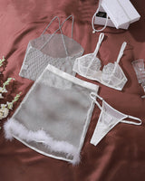 Stretch Lace Fishnet Four-piece Set Gold Avidlove-Bra Sets - Tophatter Daily Deals