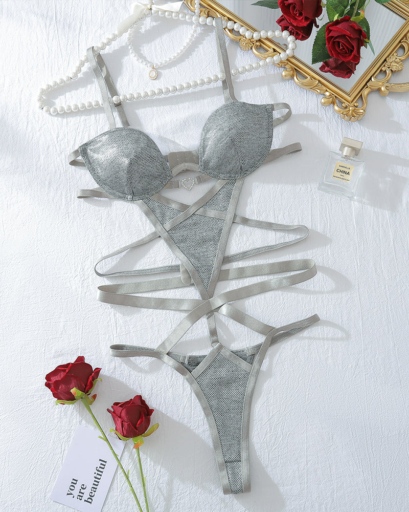 Watch Me Sparkle Strappy Teddy Bodysuit Silver Avidlove-Bodysuits - Tophatter Daily Deals
