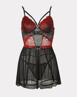 Lace Babydoll Chain Push Up with Garter Belt Black Red Avidlove-Babydolls - Tophatter Daily Deals