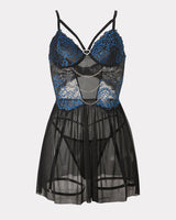 Lace Babydoll Chain Push Up with Garter Belt Black Blue Avidlove-Babydolls - Tophatter Daily Deals