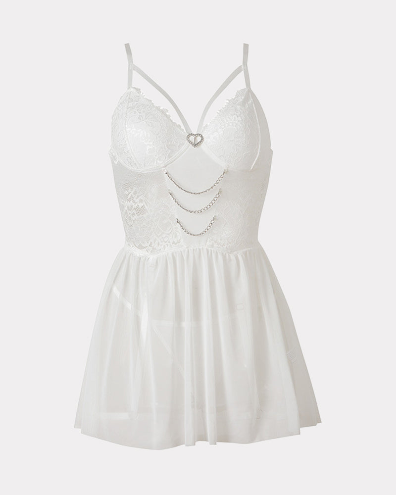 Lace Babydoll Chain Push Up with Garter Belt White Avidlove-Babydolls - Tophatter Daily Deals