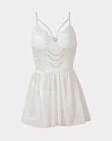 Lace Babydoll Chain Push Up with Garter Belt White Avidlove-Babydolls - Tophatter Daily Deals