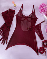 Mesh Straps Bodycon Dress with Gloves Wine Red Avidlove-Chemises - Tophatter Daily Deals