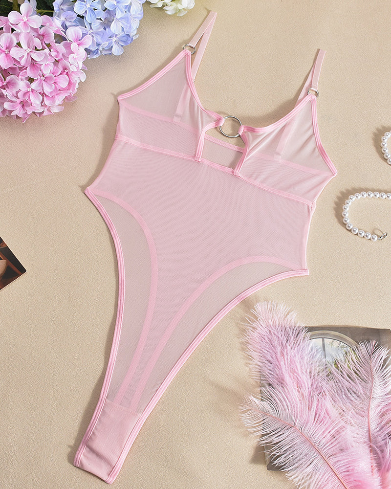 Hollow Mesh Sheer Bodysuits Light Pink Avidlove-Bodysuits - Tophatter Daily Deals