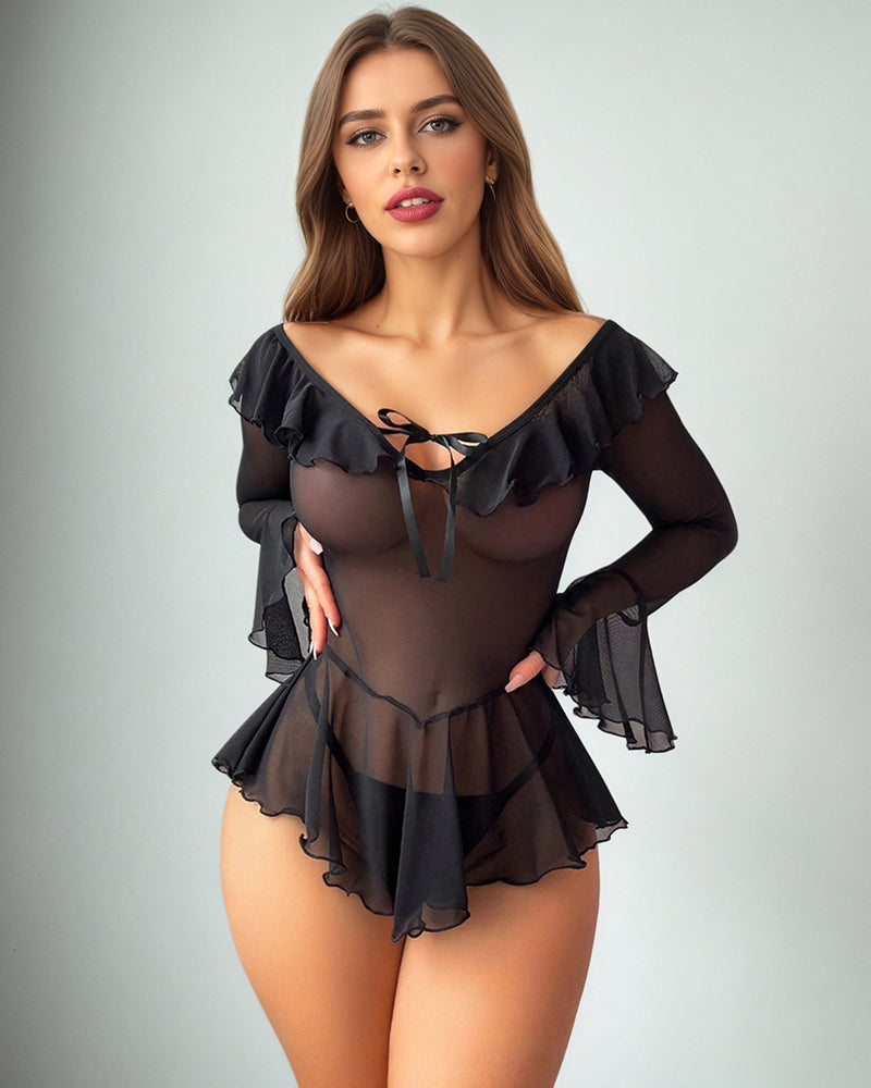 Rave Ruffle Off Shoulder Dress Black Avidlove-Chemises - Tophatter Daily Deals