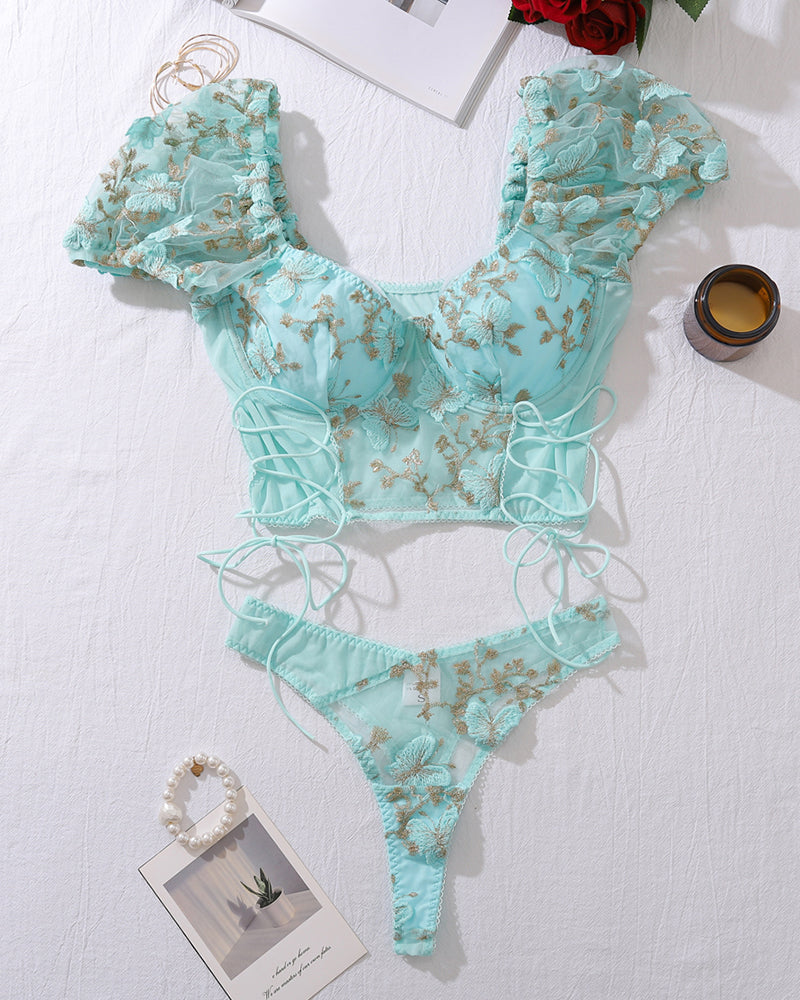 Embroidery 2-Piece Bra Panty Sets Light Green Avidlove-Corset - Tophatter Daily Deals