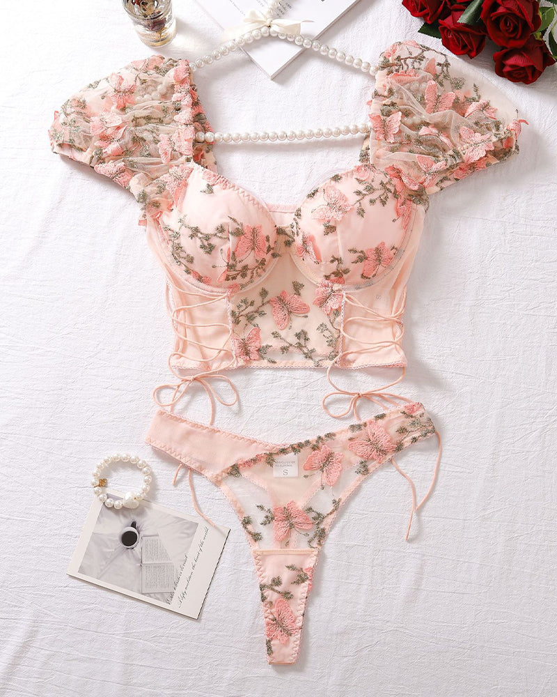 Embroidery 2-Piece Bra Panty Sets Pink Avidlove-Corset - Tophatter Daily Deals