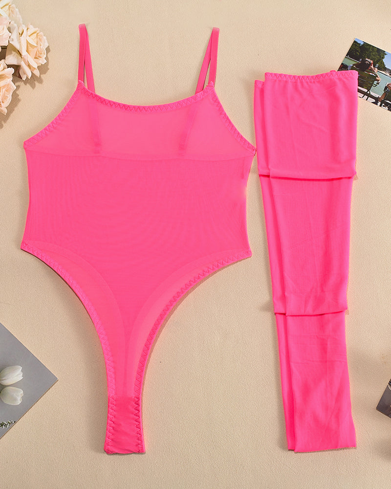 Mesh Sheer Bodysuits with Stockings Hot Pink Avidlove-Bodysuits - Tophatter Daily Deals
