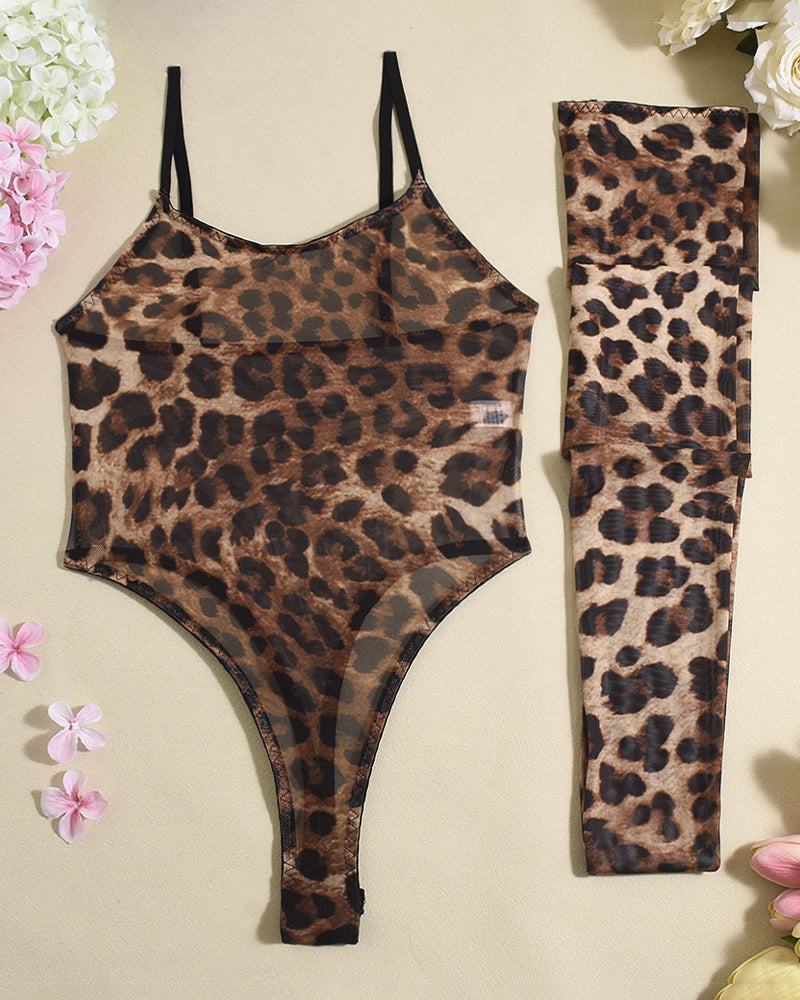 Mesh Sheer Bodysuits with Stockings Leopard Avidlove-Bodysuits - Tophatter Daily Deals