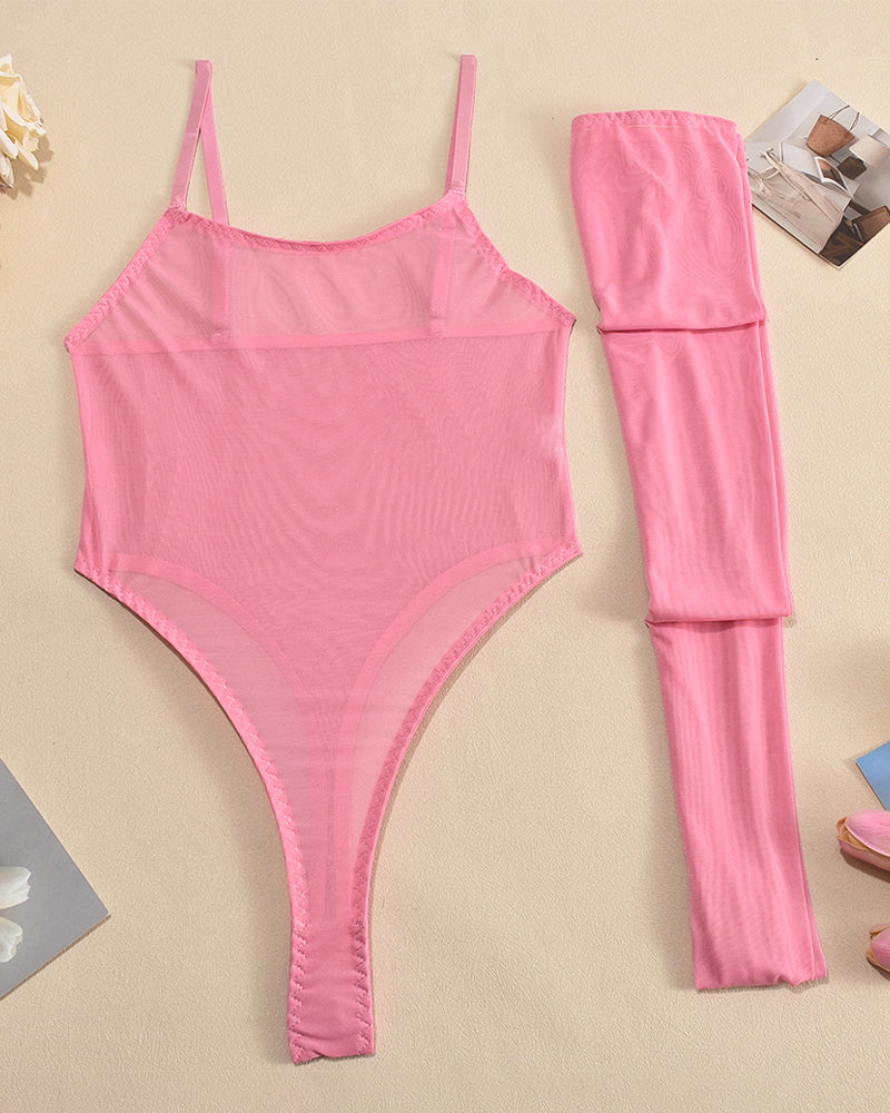 Mesh Sheer Bodysuits with Stockings Pink Avidlove-Bodysuits - Tophatter Daily Deals