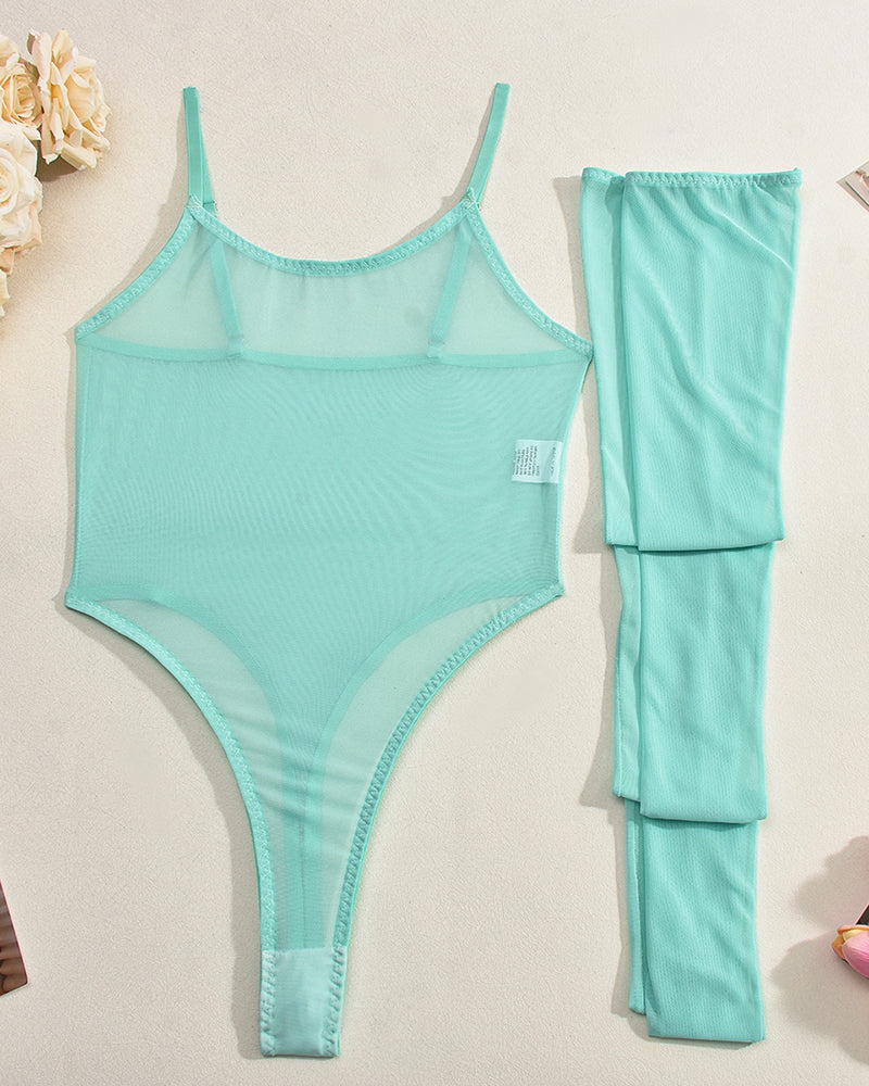 Mesh Sheer Bodysuits with Stockings Light Blue Avidlove-Bodysuits - Tophatter Daily Deals