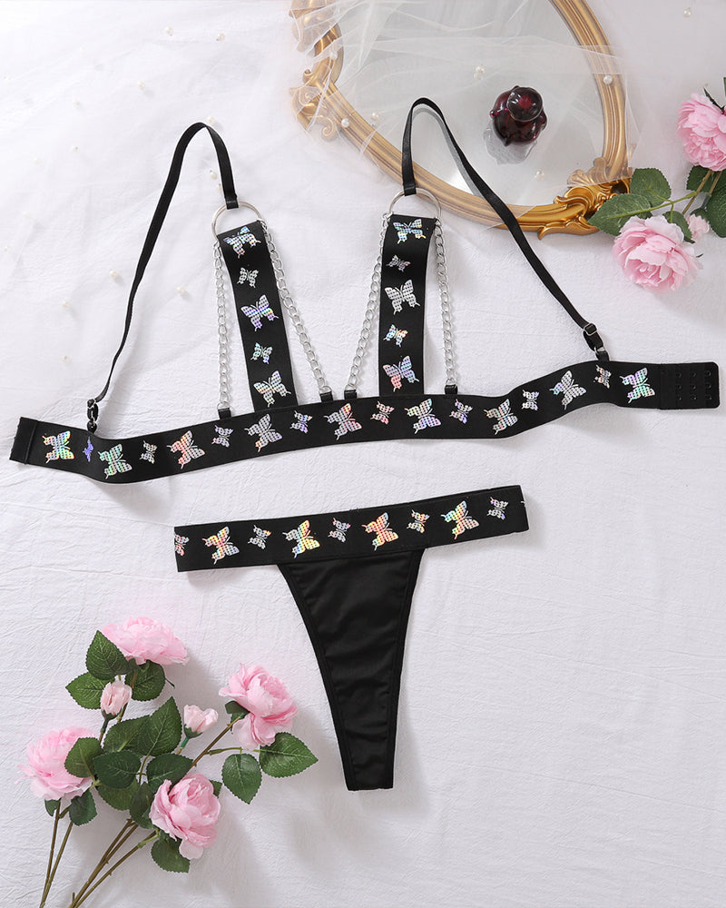 Dazzling Color Butterfly Hollow Chain Bra Sets Black Avidlove-Bra Sets - Tophatter Daily Deals