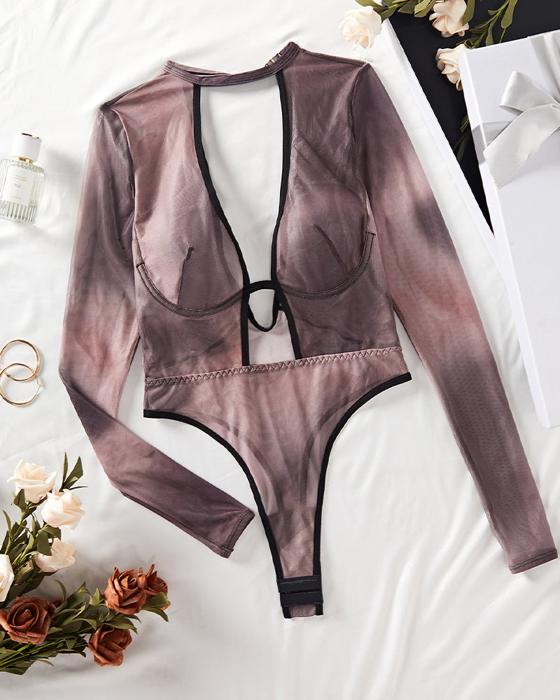 Hollow Mesh Long Sleeve Bodysuits Black Avidlove-Bodysuits - Tophatter Daily Deals
