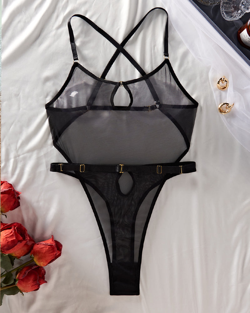 Hollow Mesh Sheer Cross-back Bodysuits Black Avidlove-Bodysuits - Tophatter Daily Deals