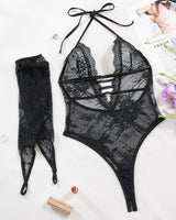 Floral Lace Sheer Bodysuits with Gloves Black Avidlove-Bodysuits - Tophatter Daily Deals