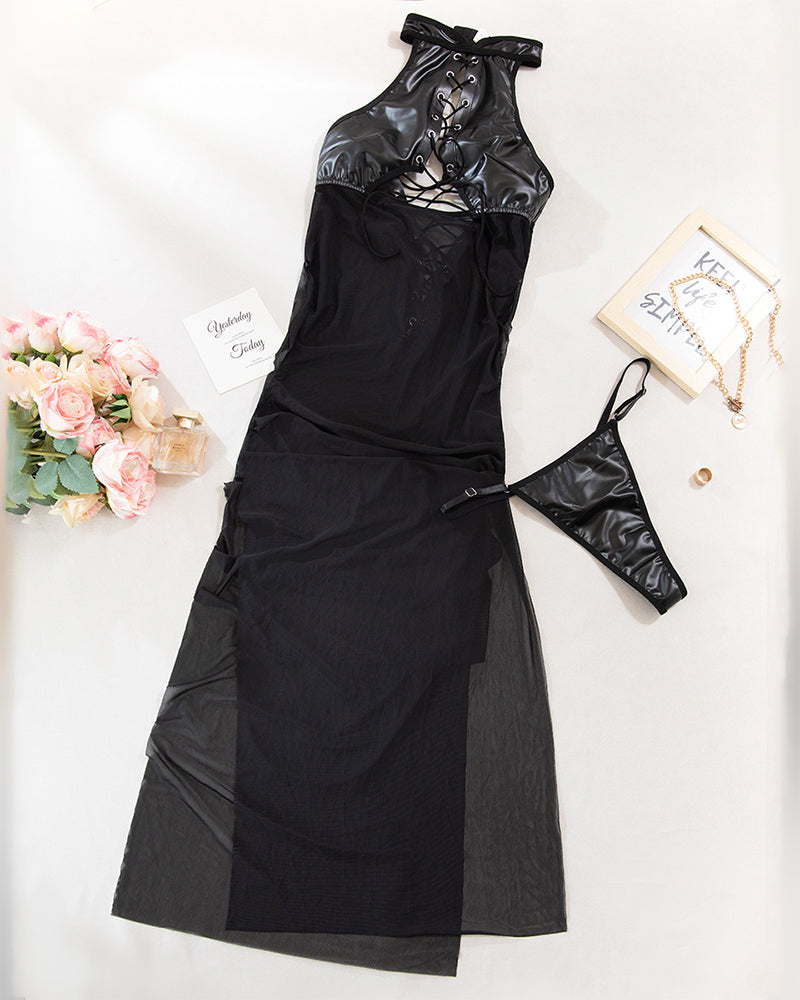 Leather Lace-up Mesh Nightgown Avidlove-Nightgown - Tophatter Daily Deals