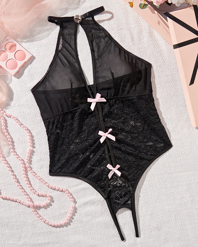 Hollow Bow Mesh Crotchless Bodysuits Black Avidlove-Bodysuits - Tophatter Daily Deals
