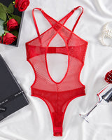 Criss-Cross Neck Fishnet Teddy Red Avidlove-Bodysuits - Tophatter Daily Deals