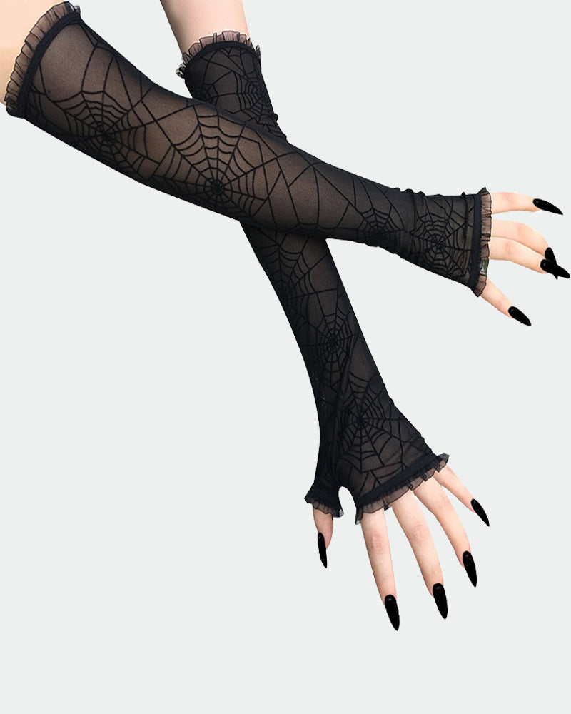 Long Spider Web Lace Gloves Black One Size Avidlove-Accessory - Tophatter Daily Deals
