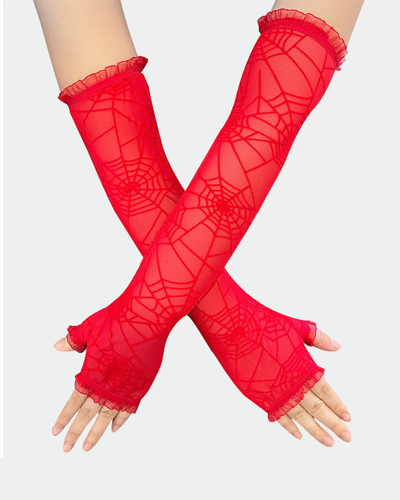 Long Spider Web Lace Gloves Red One Size Avidlove-Accessory - Tophatter Daily Deals