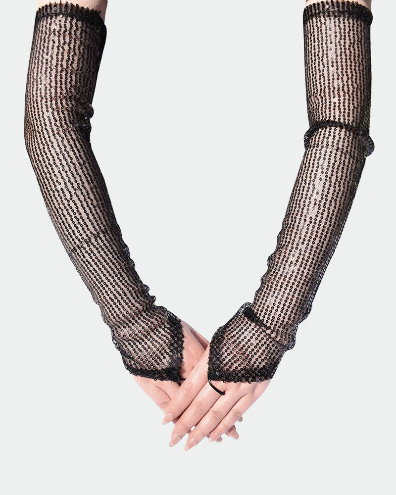 Sequin Fingerless Floral Gloves Black One Size Avidlove-Accessory - Tophatter Daily Deals