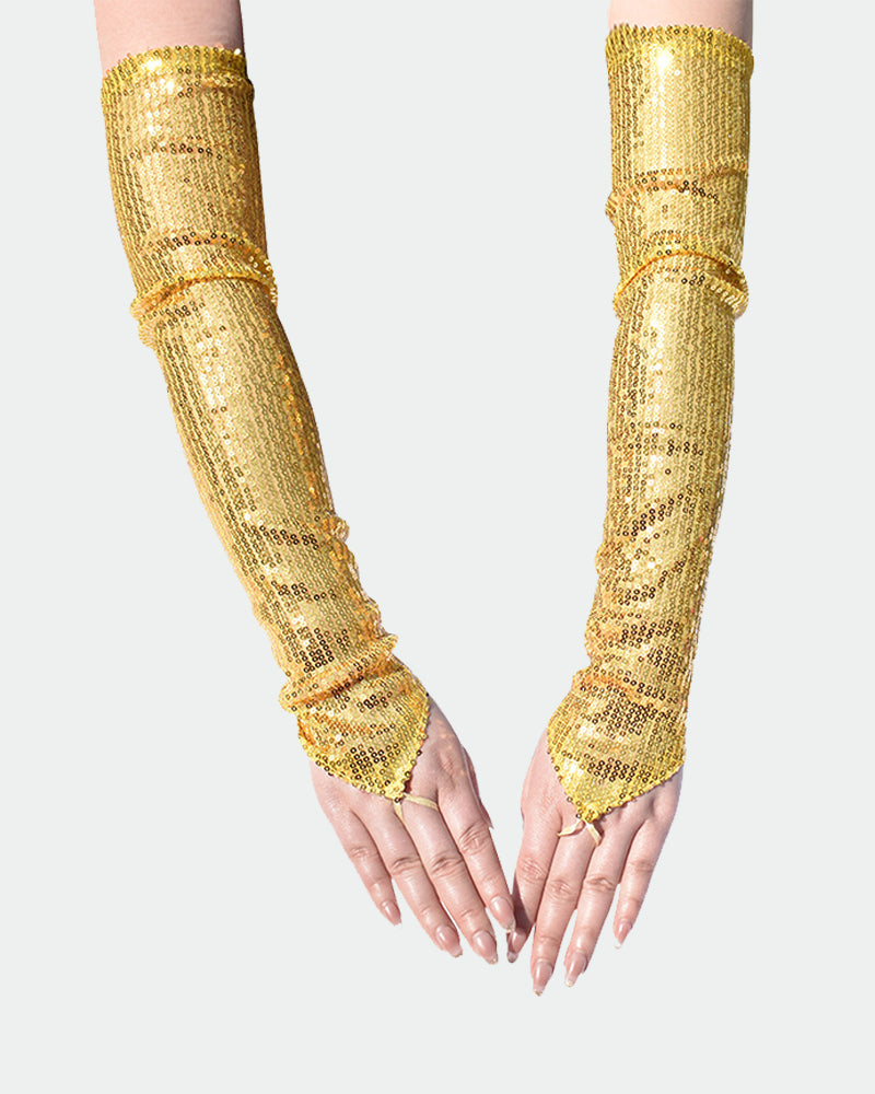 Sequin Fingerless Floral Gloves Yellow One Size Avidlove-Accessory - Tophatter Daily Deals