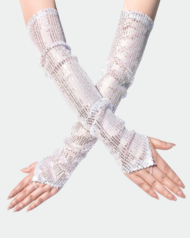 Sequin Fingerless Floral Gloves White One Size Avidlove-Accessory - Tophatter Daily Deals
