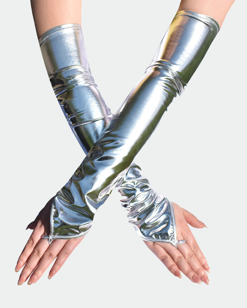 PU Leather Fingerless Floral Gloves Silver One Size Avidlove-Accessory - Tophatter Daily Deals