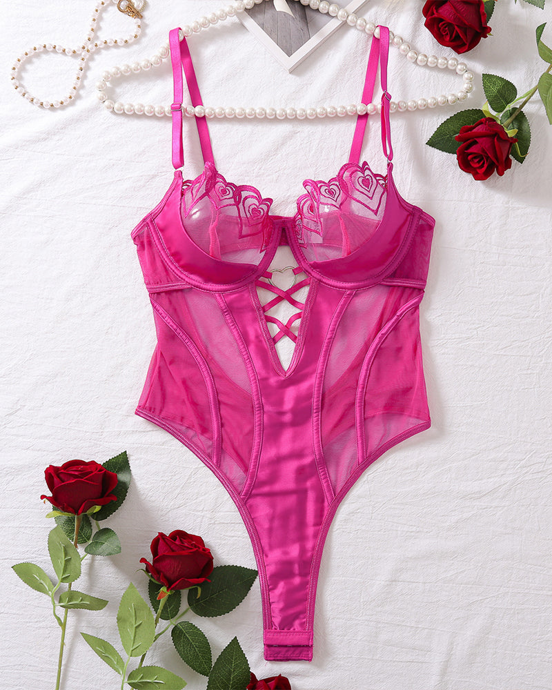 Push-Up Heart-Shaped Embroidery Bodysuit Rose Red Avidlove-Bodysuits - Tophatter Daily Deals