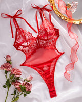 Lace Embroidery Open Back Bodysuit Red Avidlove-Bodysuits - Tophatter Daily Deals