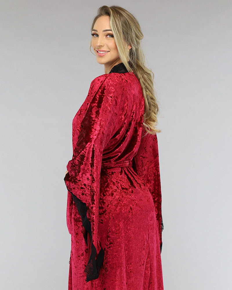 Velvet Belted Robe with Lace Trim Avidlove-Nightgown - Tophatter Daily Deals