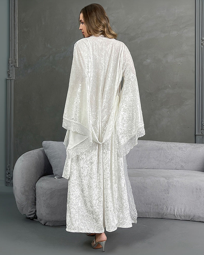 Velvet Belted Robe with Lace Trim Avidlove-Nightgown - Tophatter Daily Deals