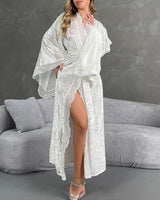 Velvet Belted Robe with Lace Trim Avidlove-Nightgown - Tophatter Daily Deals